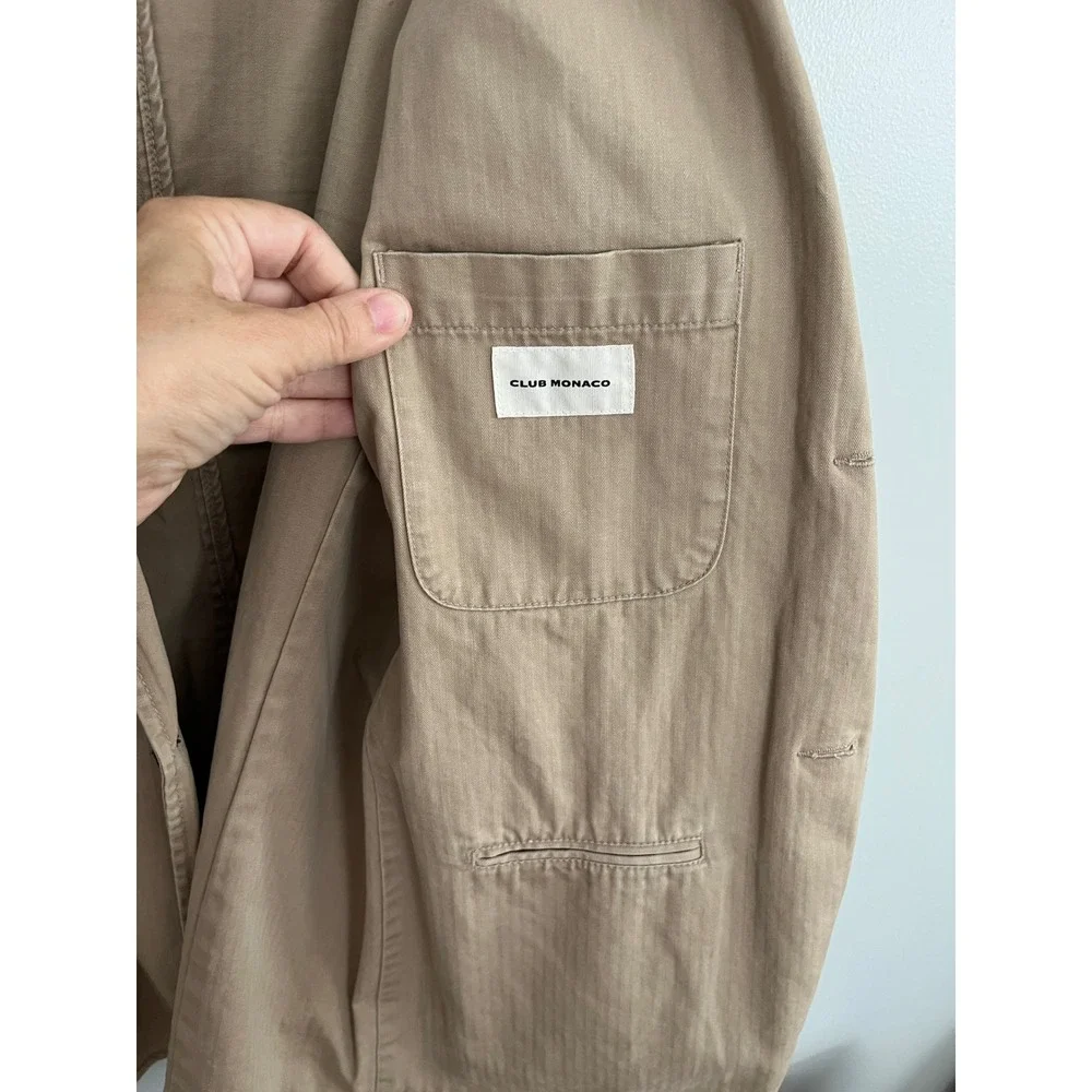 Club Monaco Mens Blazer Sport Coat Two‎ Button Casual Jacket Khaki Size L Cotton